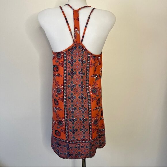 Angie Mini  Dress Double Strap Racerback Orange Boho Moroccan Southwestern Sz S - Picture 2 of 11